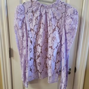 WAYF Erika Puff Sleeve Long Sleeve Lace Shirt Lavender